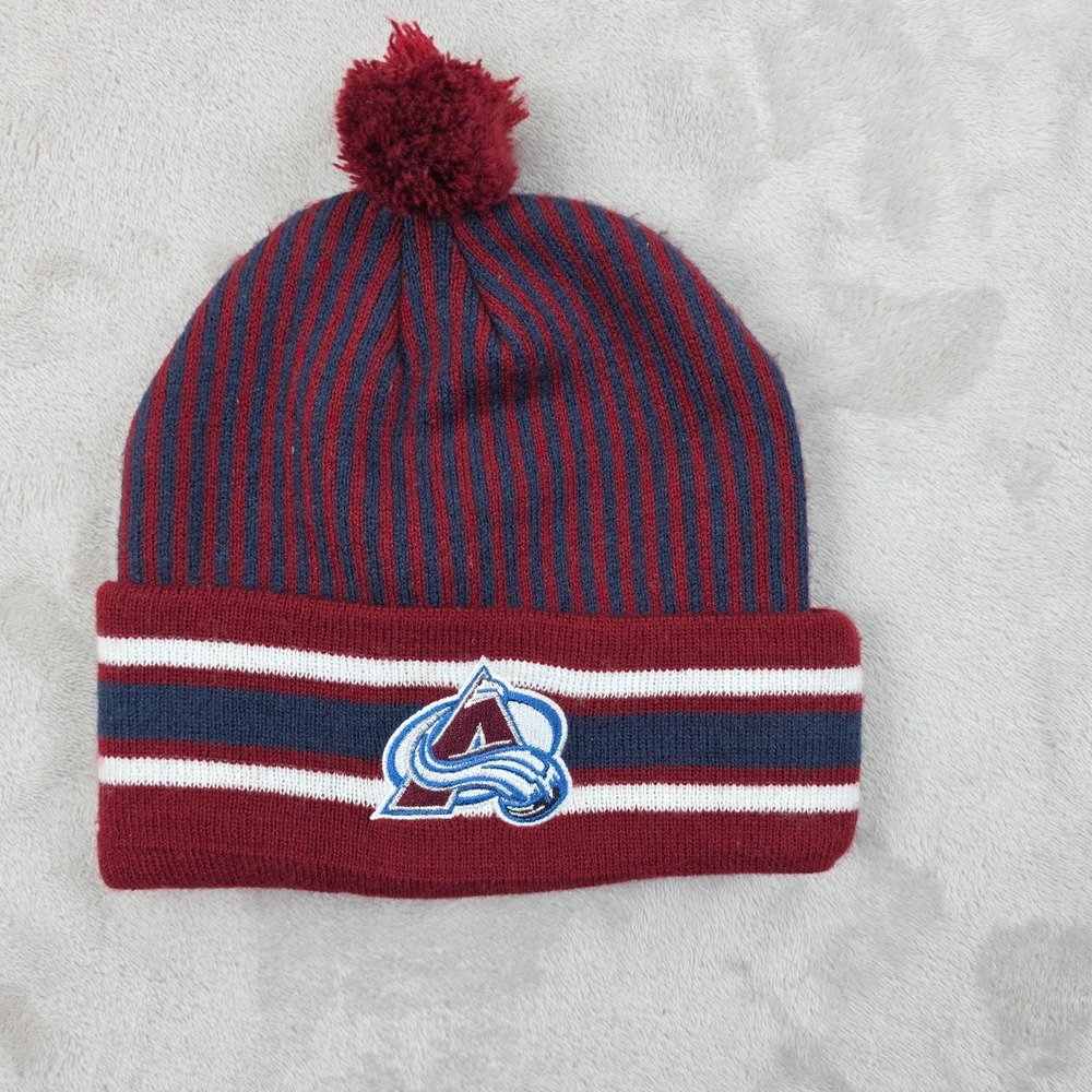 Colorado Avalanche Beanie Hat Youth Boys 8 20 Burgundy Blue Pom Cuff Knit NHL